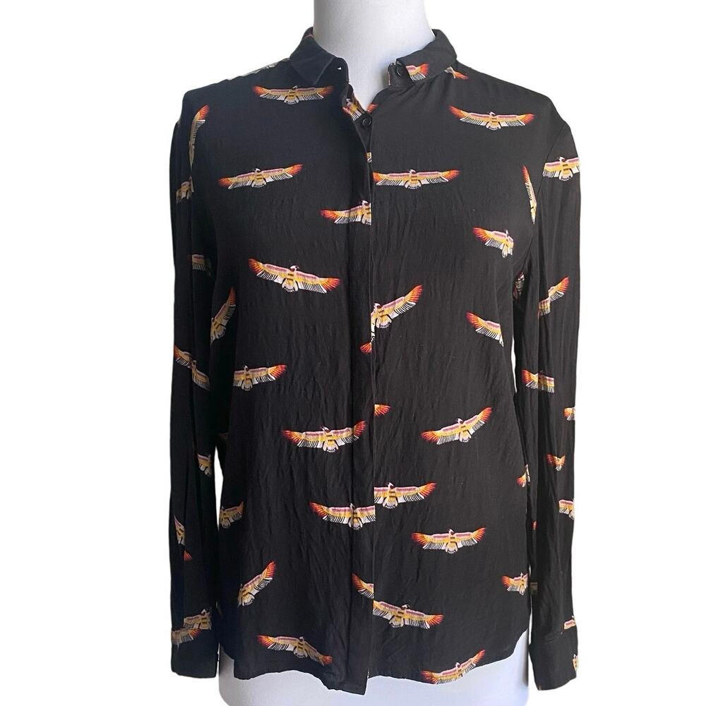 BIMBA‎ Y LOLA Eagle Bird Print Long Sleeved Button Down Top XS Southwestern Boho